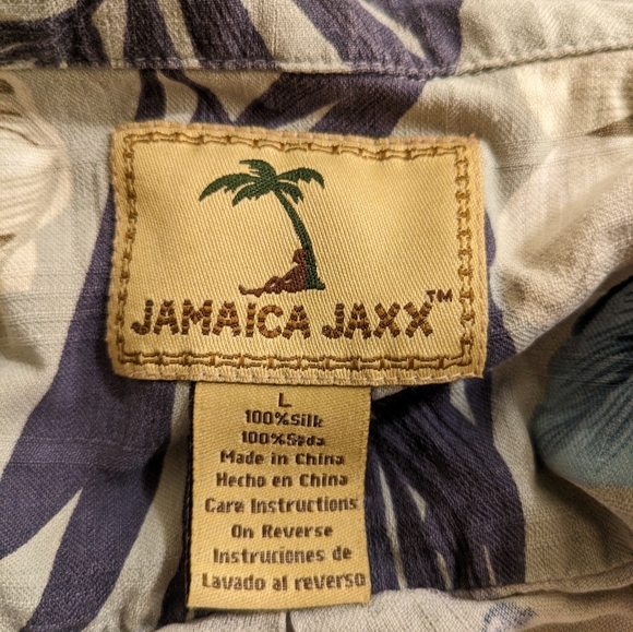 Jamaica Jaxx palm tree hibiscus Print Silk Shirt - L - Picture 2 of 8
